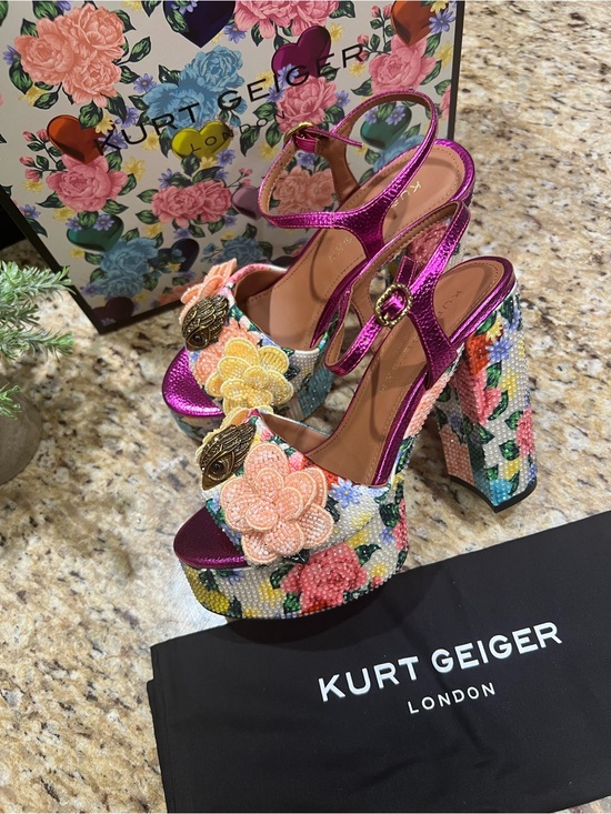 Kurt Geiger Shoes - Kurt Geiger KENSINGTON Metallic Fuchsia Floral Beaded Platform Sandals 37